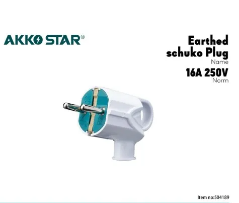 Вилка электрическая угловая с кольцом AKKOSTAR с заземлением 250V-16A 50/60Hz (упак.32шт)