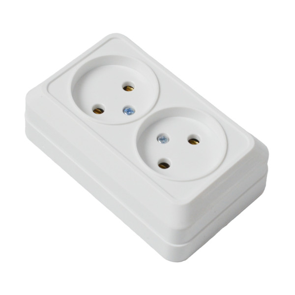 Розетка электрическая SPARTUM YK1811 двойная наружная керамика 250V/10A, Белый (10шт)