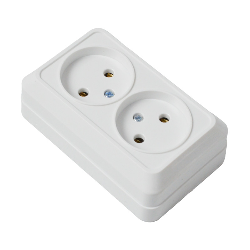 Розетка электрическая SPARTUM YK1811 двойная наружная керамика 250V/10A, Белый (10шт)