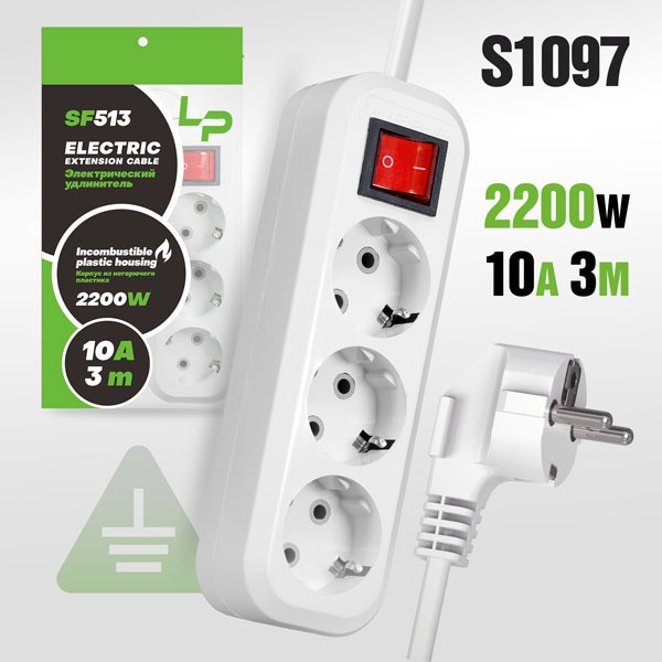 Удлинитель Розетки LP SF513 3м С/З (с переключателем) White