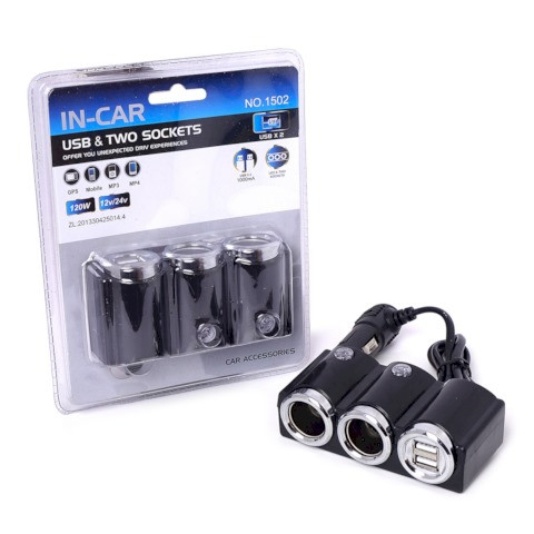 Разветвитель автоприкуривателя 1502 Olesson ( 2гнезда + 2usb)