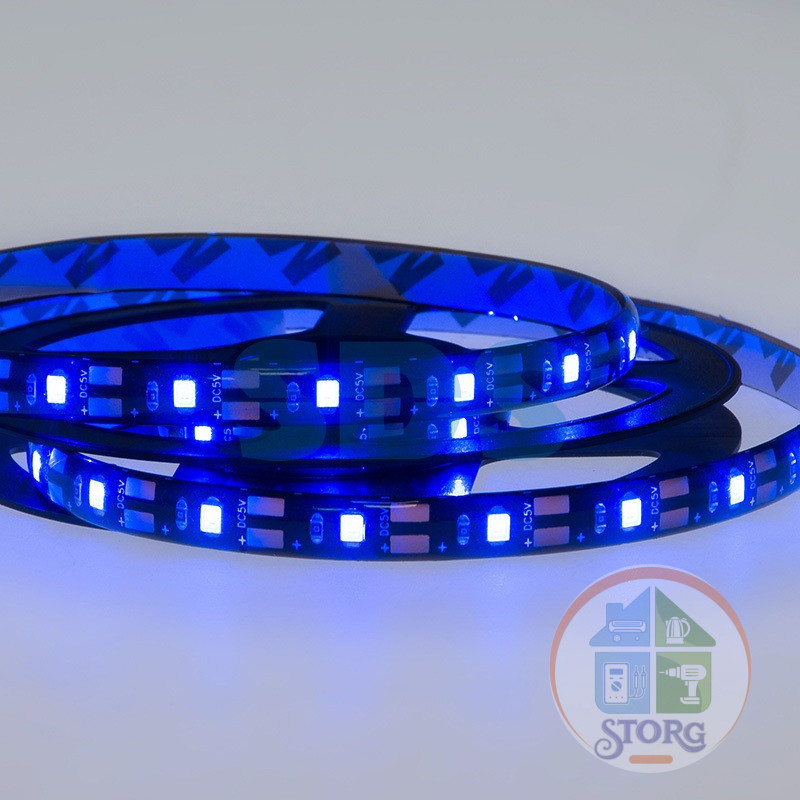 Светодиодная лента LED, с USB коннектором 5 В, 8 мм, IP65, SMD 2835, 60 LED/m, синий