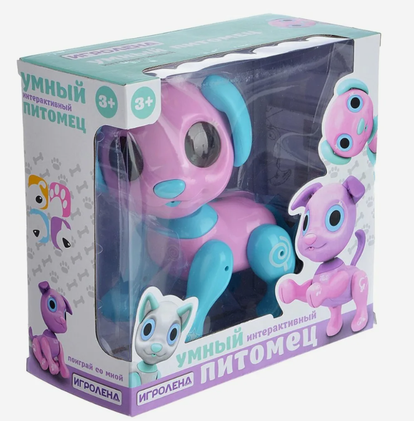 ИГРОЛЕНД Игрушка интерактивная робот-питомец, движ., звук,свет, 3ААА, ABS, 20х20х12см, 3 дизайна