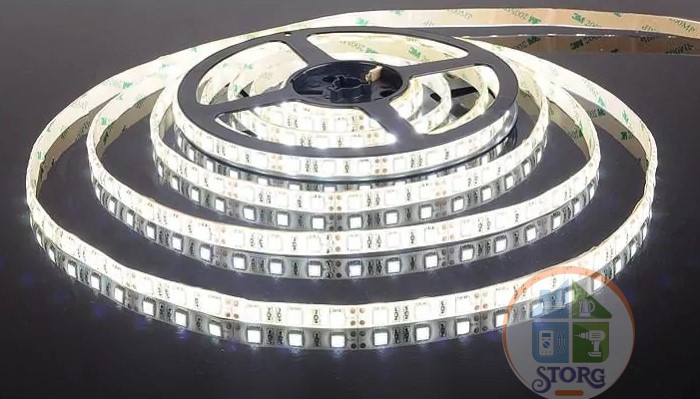 Светодиодная лента LED,SMD 5050/60 Smartbuy-IP20-14.4W/CW 5м, холодная белая (Цена за 5м!)
