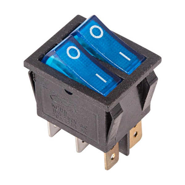 Выключатель клавишный REXANT 250V 15А (6с) ON-OFF синий с подсветкой ДВОЙНОЙ ,RWB-511, SC-797