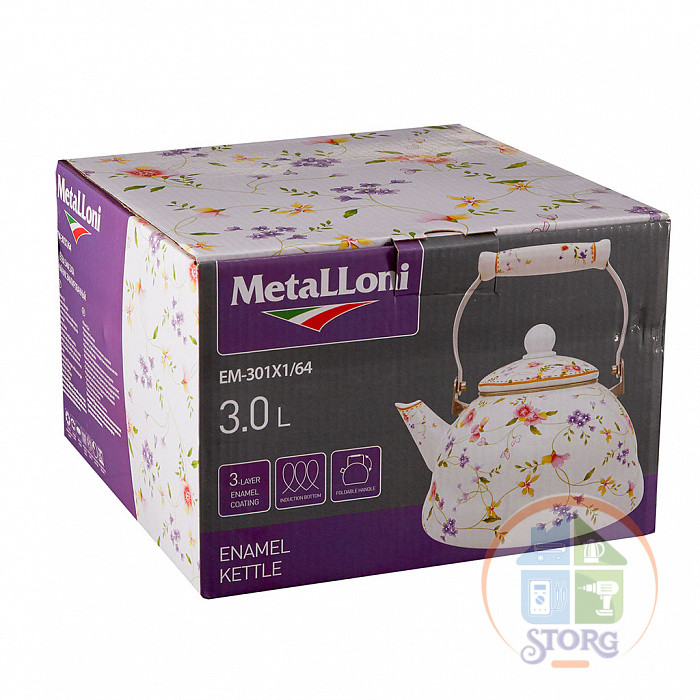 Чайник эмалированный Metalloni EM-301X1/64 "Флориана", с керамической ручкой 3,0л. (8)
