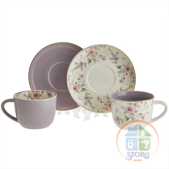 Чайный набор BEATRIX 8 предметов Ф2-041P/4 "Blossom Violet" в подарочной коробке фарфор