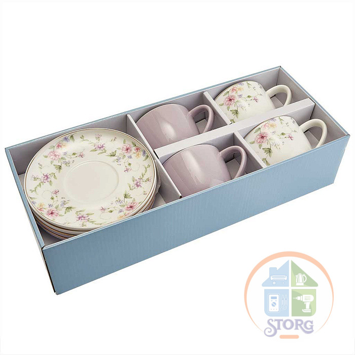 Чайный набор BEATRIX 8 предметов Ф2-041P/4 "Blossom Violet" в подарочной коробке фарфор