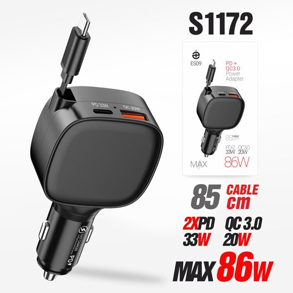 АЗУ Deespi ES09 рулетка PD 2xPD 86W QC