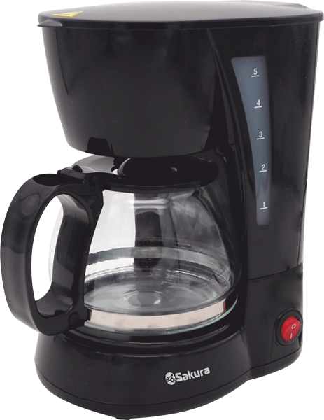 АКЦИЯ! Кофеварка капельная SAKURA SA-6107BK, черный, объем 600мл, 650Вт, использ.молотого кофе