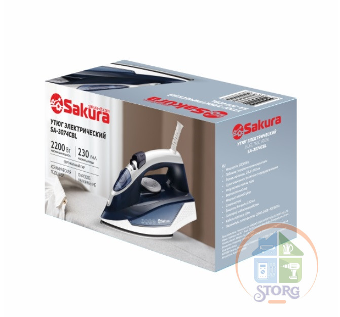 Утюг SAKURA SA-3074CBL, 2200 Вт, 230 мл, керамика, самоочист.