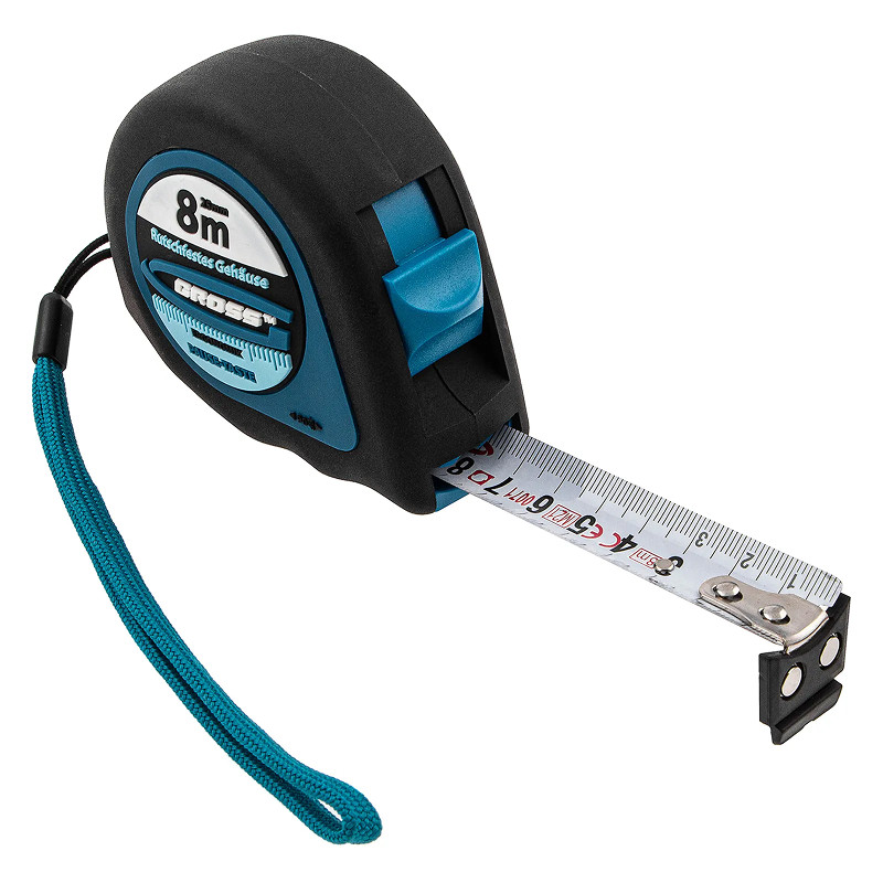 Рулетка Gross "Ergonomisch", 8 м x 25 мм, магнитный обрезиненный зацеп.