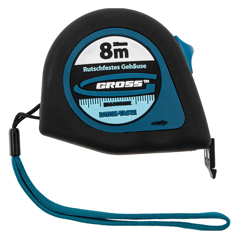 Рулетка Gross "Ergonomisch", 8 м x 25 мм, магнитный обрезиненный зацеп.