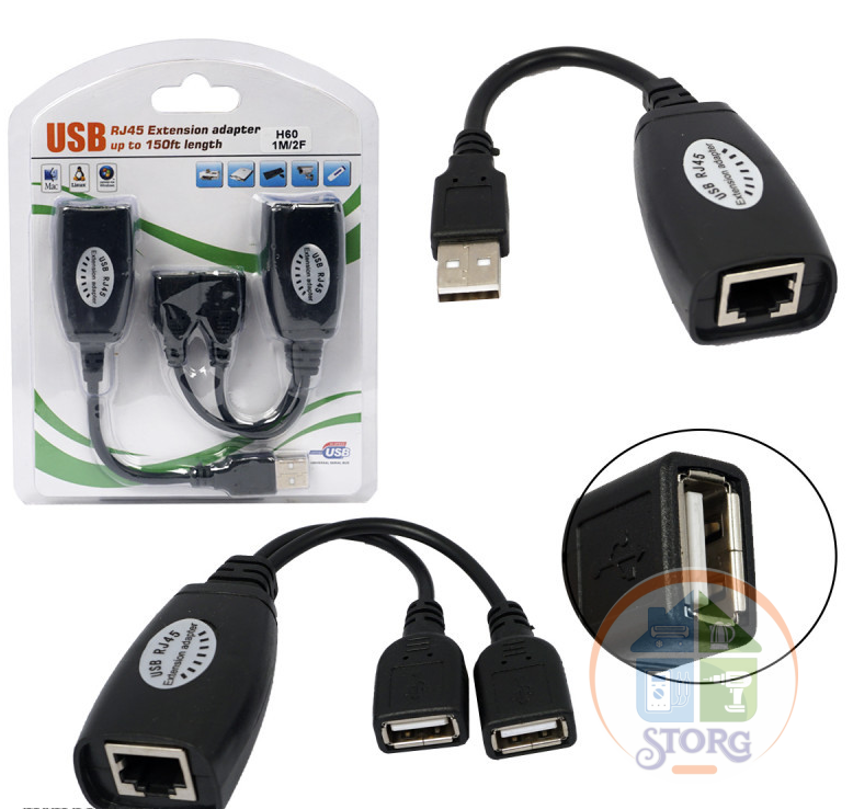 Удлинитель USB H60 (Extender) по витой паре 1M/2F (RJ45)