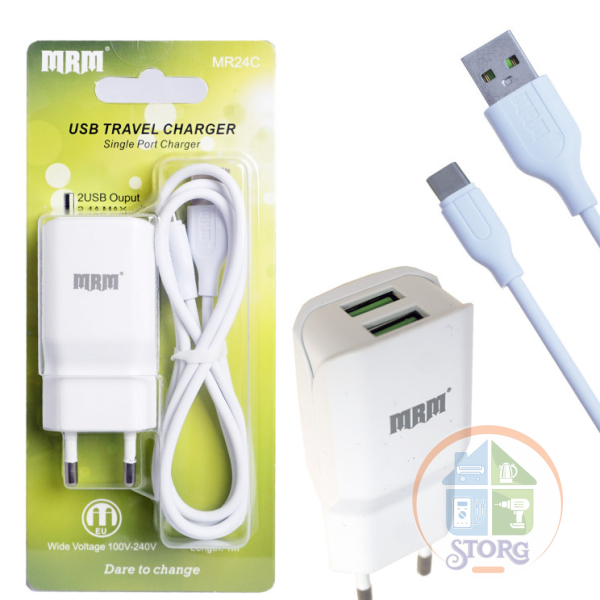 СЗУ MRM MR24t 5V2,4A 2USB + кабель Type-C 1,2mm White