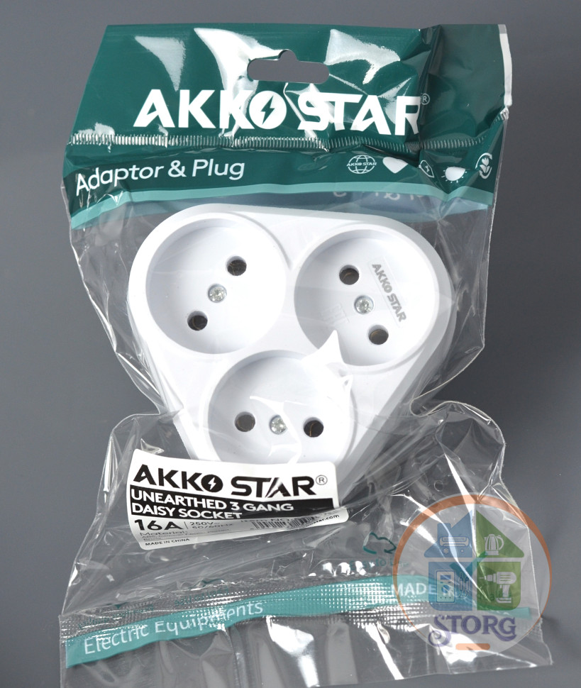 Разветвитель розетки AKKOSTAR тройной-ромбик 250V-16A 50/60Hz (упак.13шт)
