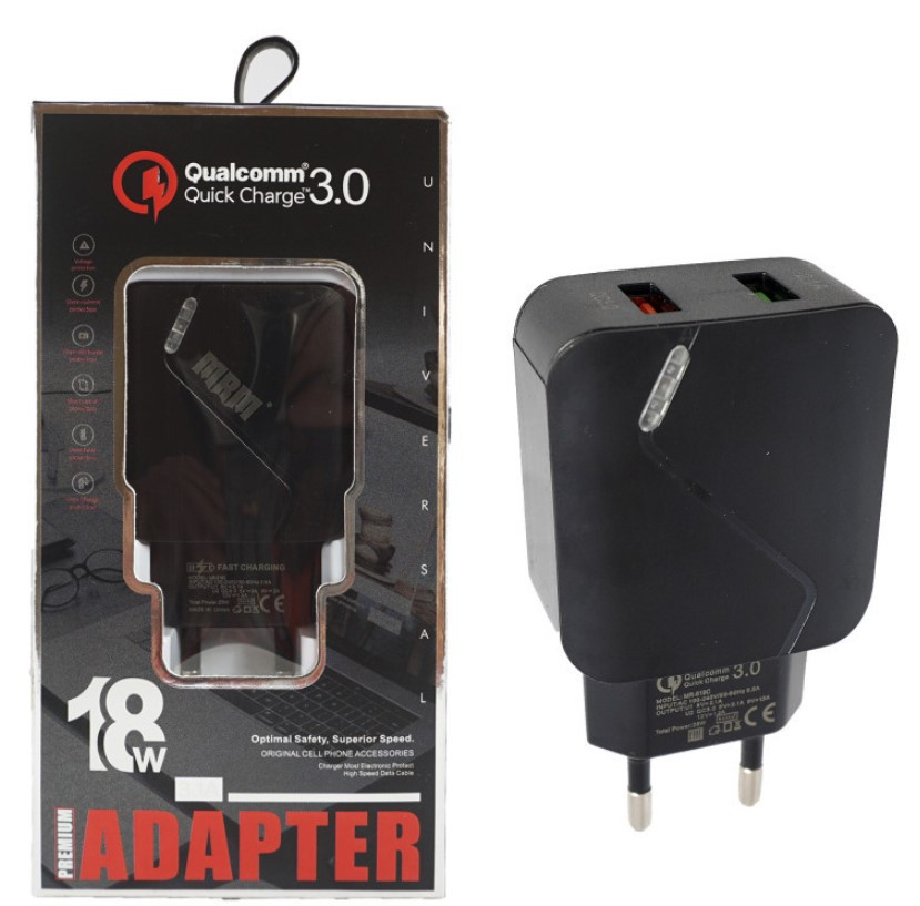 СЗУ MRM MR819C 5V/3.1A QC3.0 2USB (Black) в упаковке