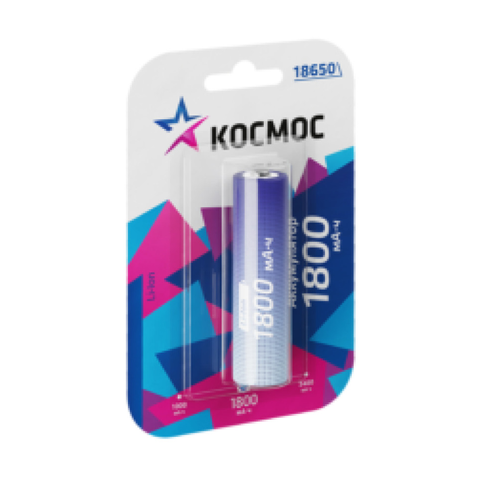 Аккумулятор Космос Li-ion 18650, 1800мАч без защиты (блист.1шт) Аккумулятор Космос Li-ion 18650, 1800мАч без защиты (блист.1шт)