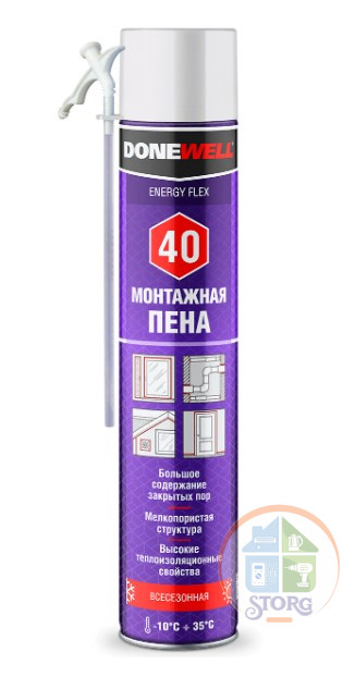 Пена полиуретановая монтажная бытовая KUDO Donewell ENERGY FLEX DPH10U40 всесезонная 40л
