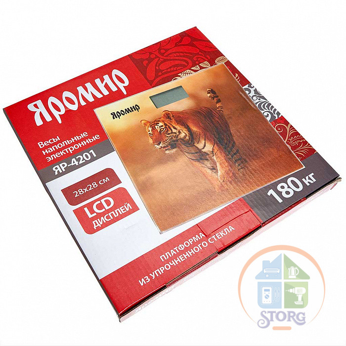 Весы напольные ЯРОМИР ЯР-4201 "Тигр", нагрузка 180 кг, 28х28см, автоотключение