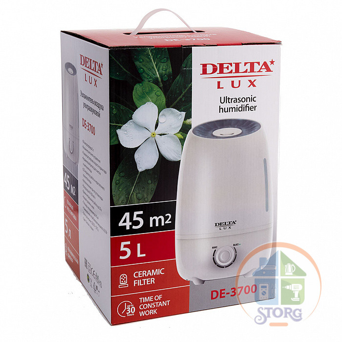 Увлажнитель воздуха ультразвуковой DELTA LUX DE-3700, бел. с серым, 5л, до 30ч, керам. фильтр, 45м2(6)