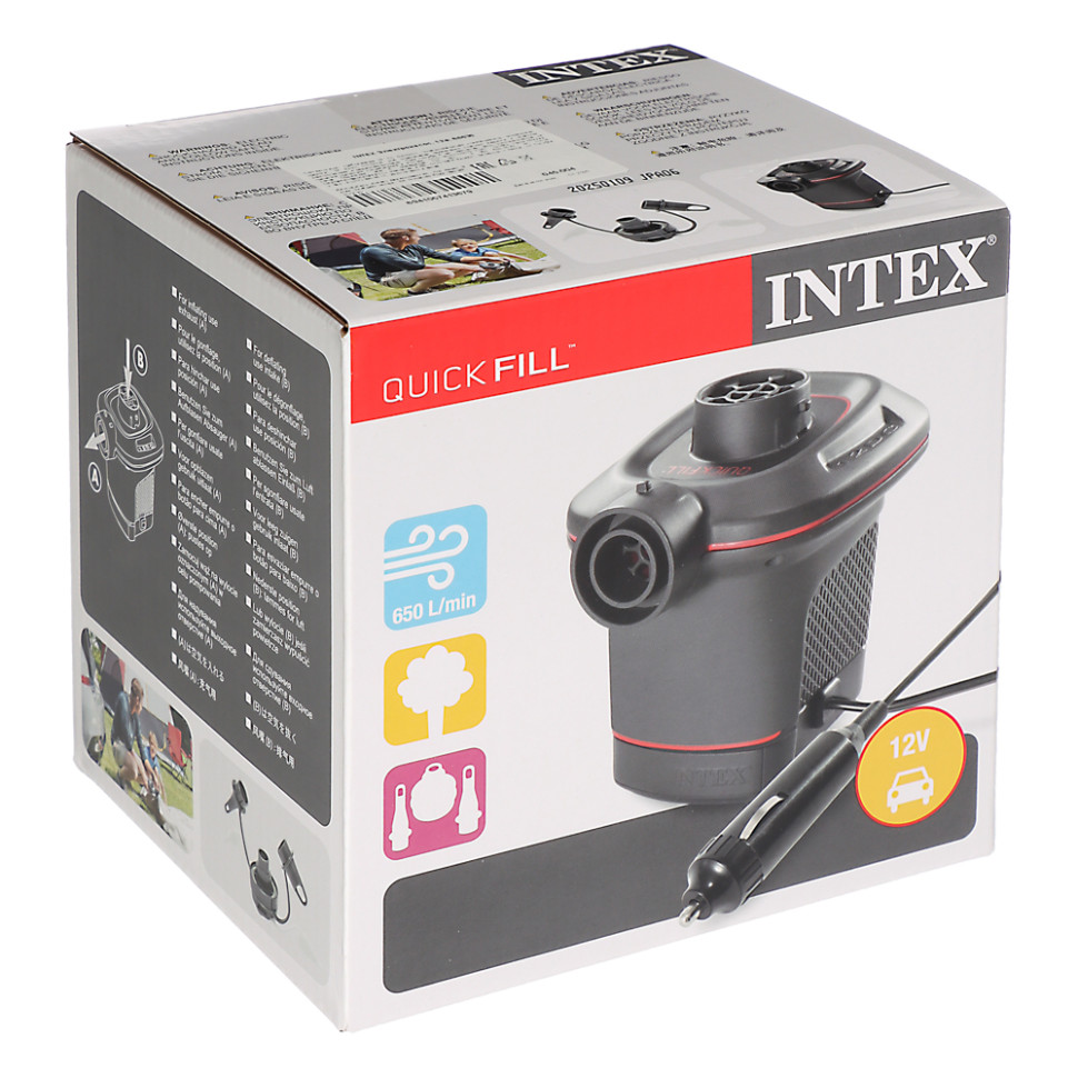 Насос электрический INTEX 12В Quick-Fill от прикуривателя, 650л/м, 3 насадки в комплекте, 66636