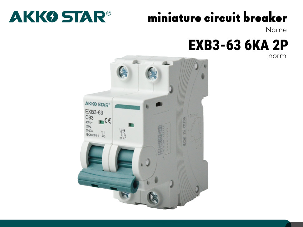 Автоматический выключатель AKKOSTAR двухполюсный EXB3-63 6KA 2P C63A