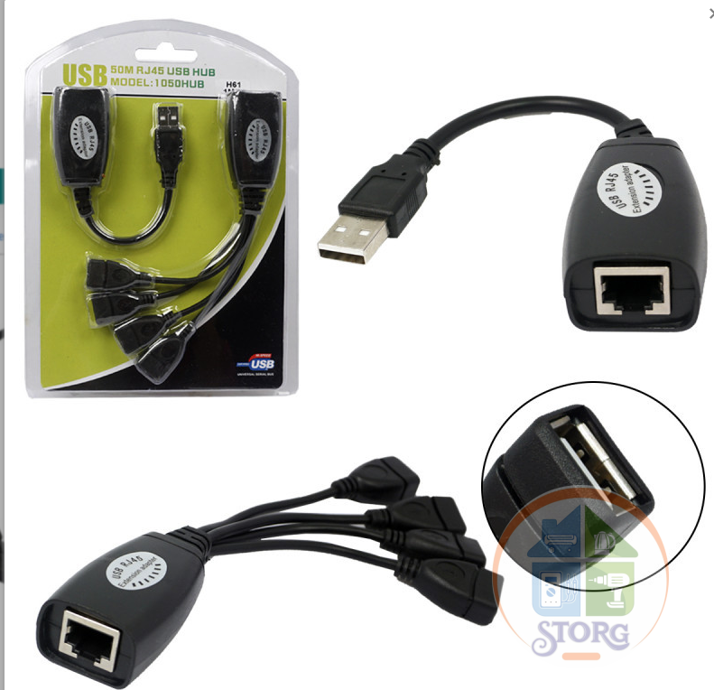 Удлинитель USB H61 (Extender) по витой паре 1M/4F (RJ45)