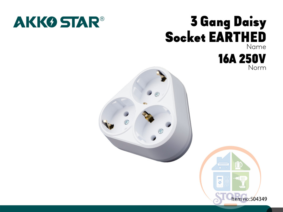 Разветвитель розетки AKKOSTAR тройной-ромбик с заземлением 250V-16A 50/60Hz (упак.10шт)