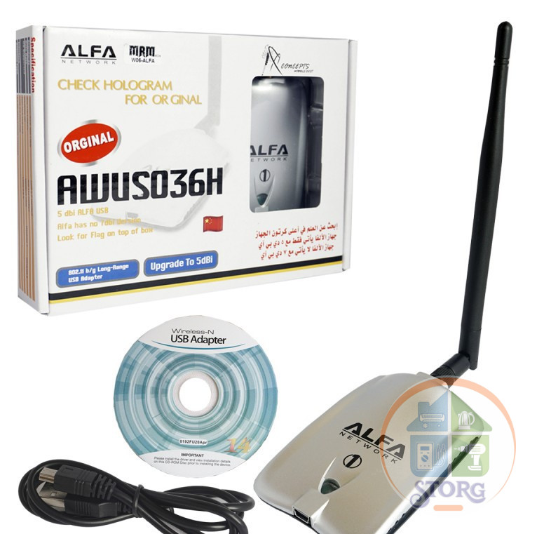 Антенна WiFi адаптер W06 ALFA (RTL8192FU) 300Mbps Antenna: SMA 5dBi antenna (2T2R)