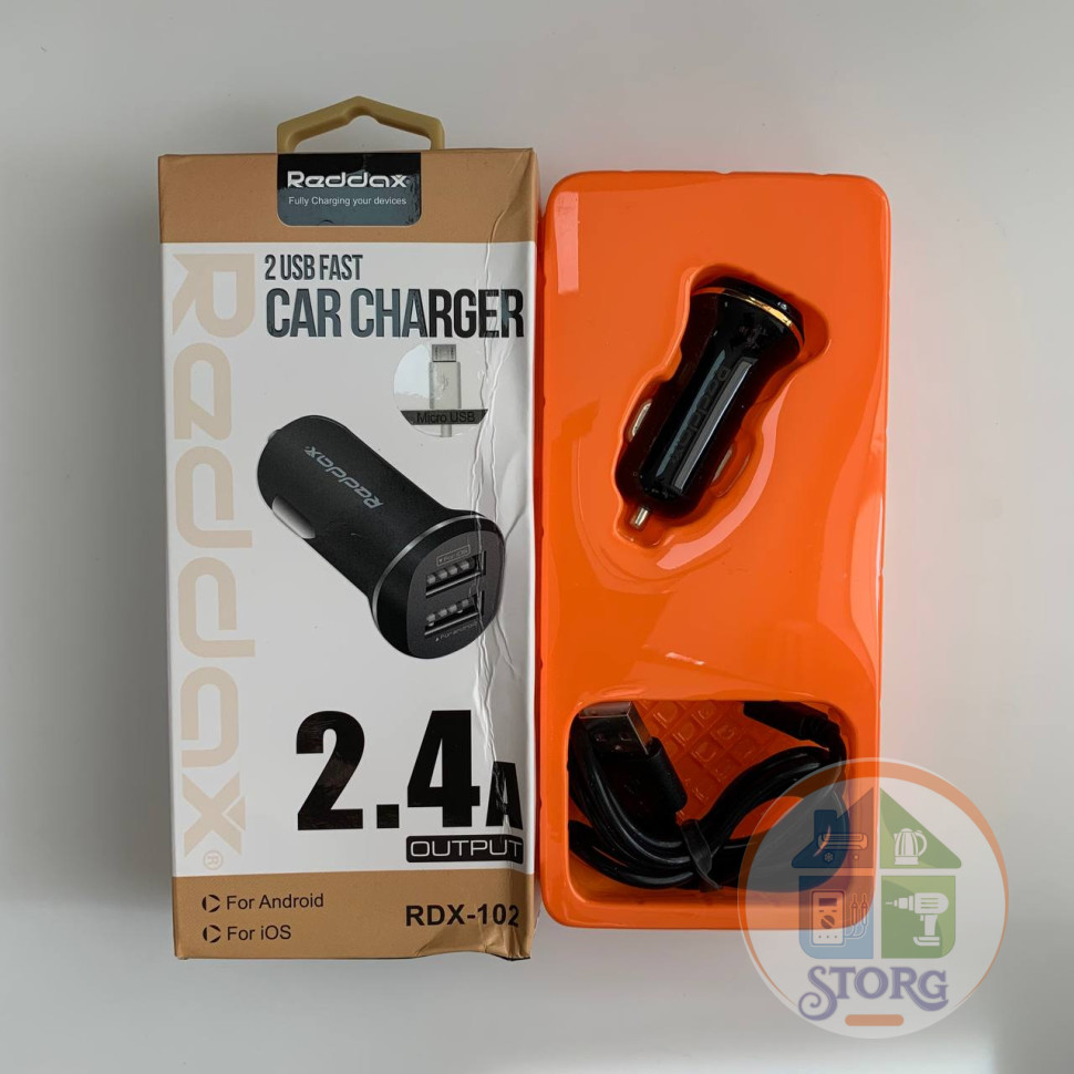 АЗУ Reddax RDX-102 5V2,4A 2USB + кабель microUSB черный