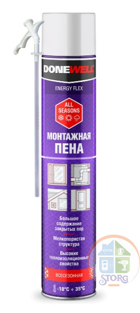 Пена полиуретановая монтажная бытовая KUDO Donewell ENERGY FLEX DPH10UAS всесезонная 30л