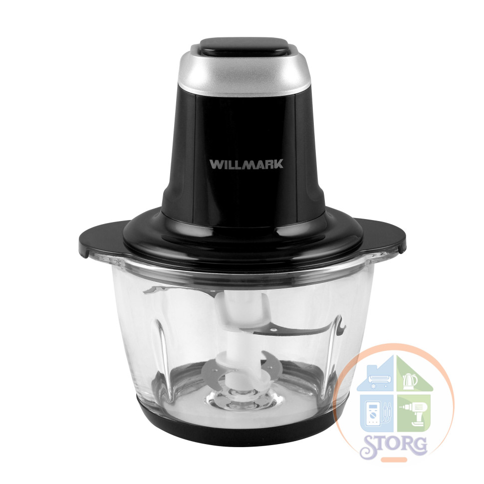 Измельчитель WILLMARK WMC-5288, черный, 400Вт., стекл. чаша 1,2л., двойн. лезвия., рез. основание