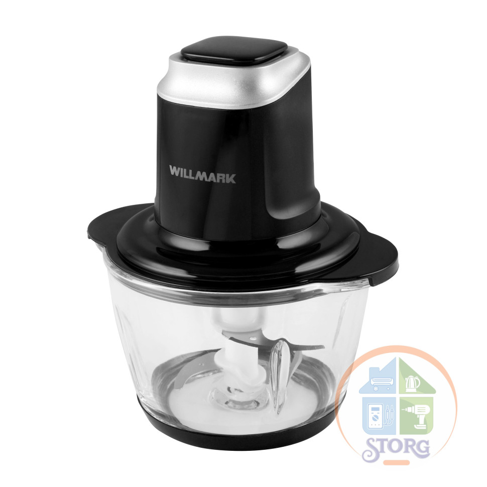 Измельчитель WILLMARK WMC-5288, черный, 400Вт., стекл. чаша 1,2л., двойн. лезвия., рез. основание