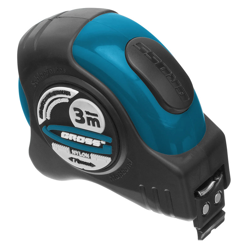 Рулетка Gross "Schlagfest", 3 м x 19 мм, магн. обрез зацеп, двухст. шкала, нейлон покр. автоматич.