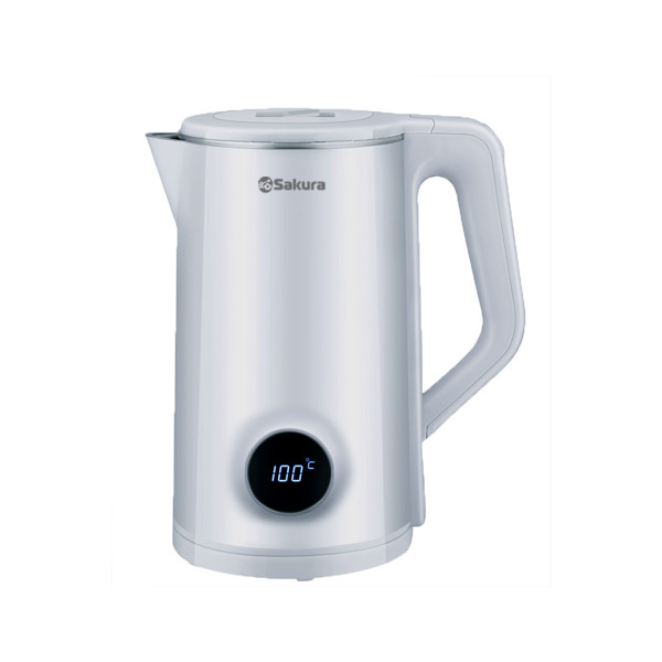 Чайник электрический SAKURA SA-2190DW, Белый, 1.8л, 1500-1800Вт, LCD дисплей, нерж.сталь/пластик Чайник электрический SAKURA SA-2190DW, Белый, 1.8л, 1500-1800Вт, LCD дисплей, нерж.сталь/пластик
