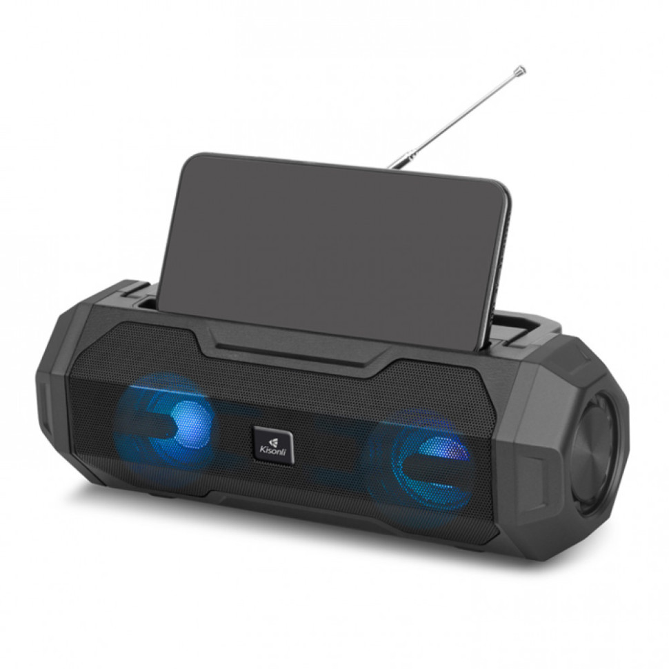 Портативная bluetooth акустика Kisonli  KS-1999 (black) (TF/USB/AUX/FM/TWS + ФОНАРЬ)