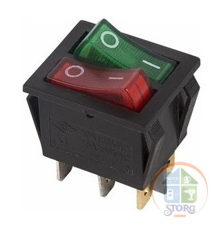 Выключатель клавишный 250V 15А (6с) ON-OFF красный/зеленый  с подсветкой  ДВОЙНОЙ  (RWB-511)