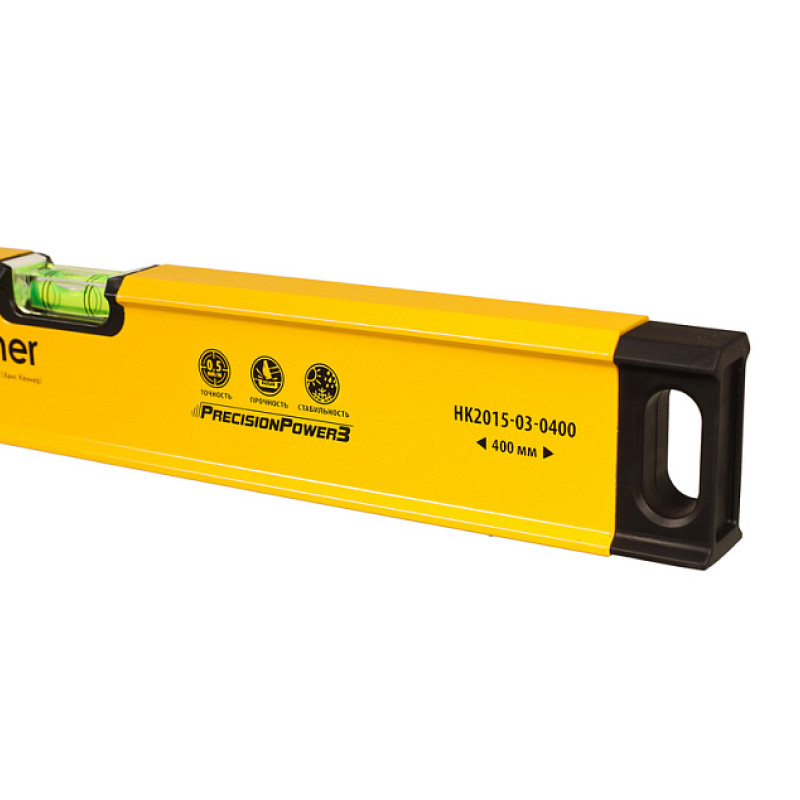 Уровень алюминиевый Hanskonner HK2015-03-0400, 400мм, 2 колбы, фрезерованный, точность 0.5 мм/м