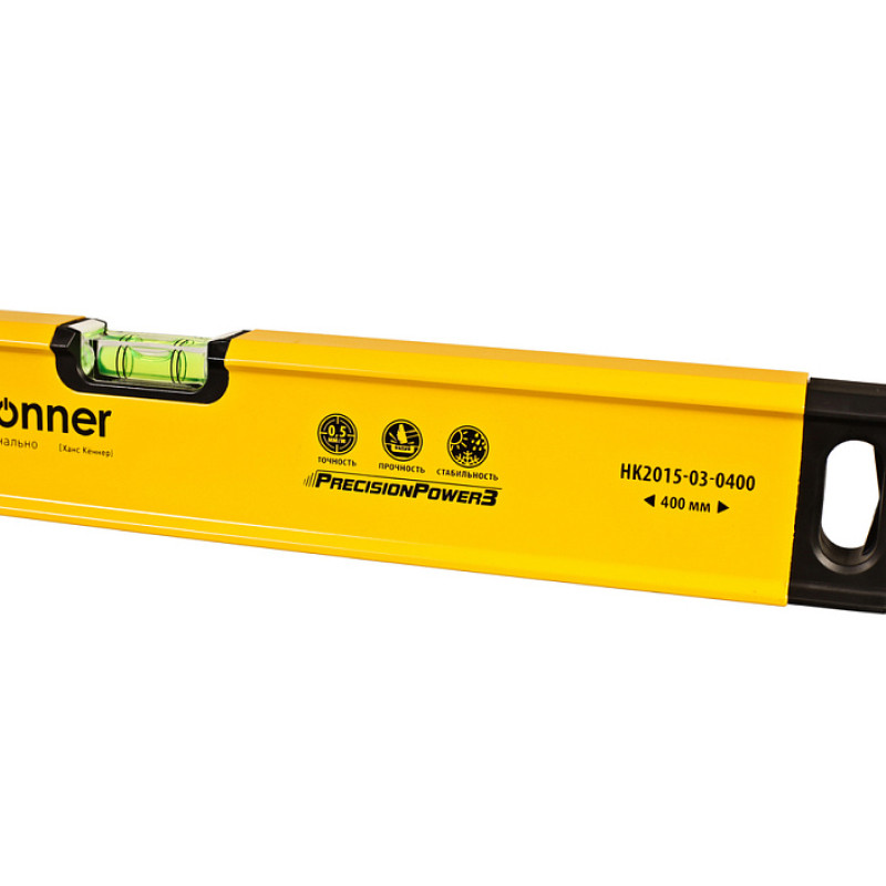 Уровень алюминиевый Hanskonner HK2015-03-0400, 400мм, 2 колбы, фрезерованный, точность 0.5 мм/м