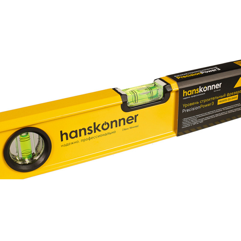 Уровень алюминиевый Hanskonner HK2015-03-0400, 400мм, 2 колбы, фрезерованный, точность 0.5 мм/м