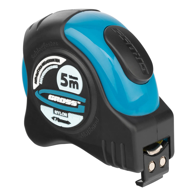 Рулетка Gross "Schlagfest", 5 м x 19 мм, магн. обрез зацеп, двухст. шкала, нейлон покр. автоматич.