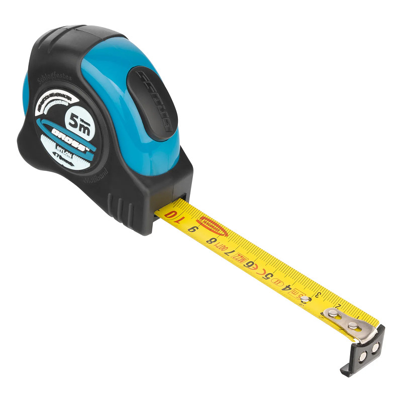 Рулетка Gross "Schlagfest", 5 м x 19 мм, магн. обрез зацеп, двухст. шкала, нейлон покр. автоматич.