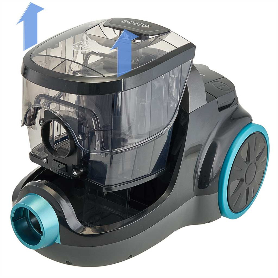 Пылесос DELTA LUX DL-0836 СУПЕР-ЦИКЛОН, Черный с бирюзовым, 2600Вт, регулир. мощности