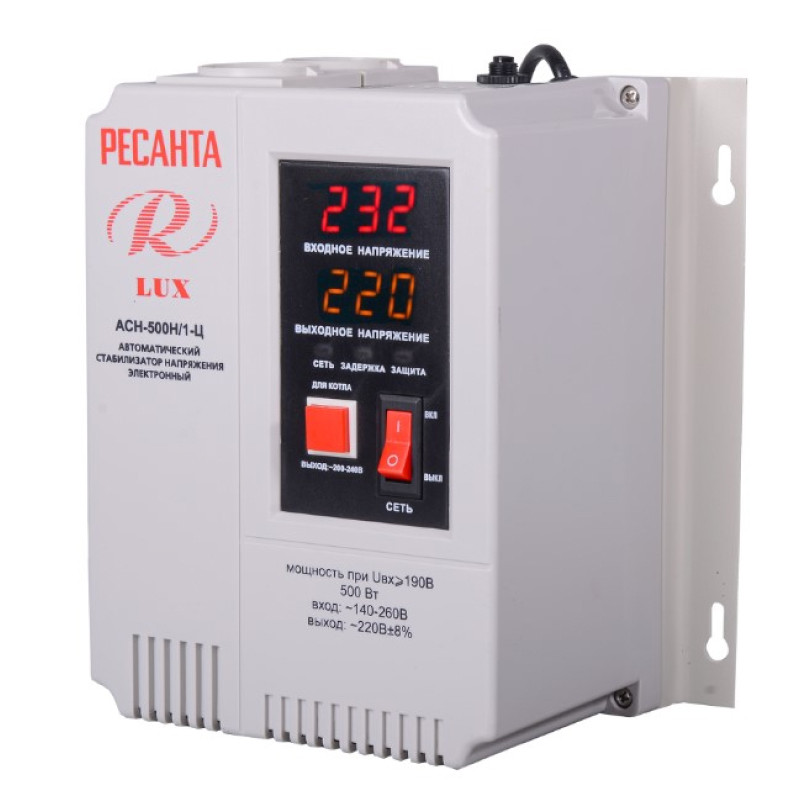 Стабилизатор напряжения релейный Ресанта LUX АСН-500Н/1-Ц ( настенный, 500ВТ, 140-260В, 1-фазный)