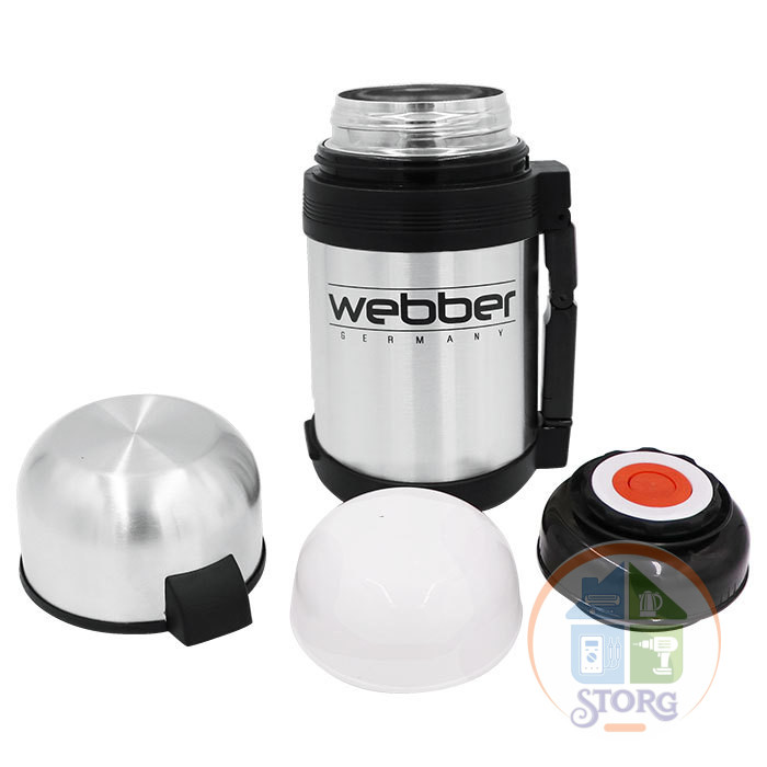 Термос WEВBER SST-1000P (Металлик/Черный; Объем 1л; Корпус/Колба из нерж.стали; Пробка с кнопкой)