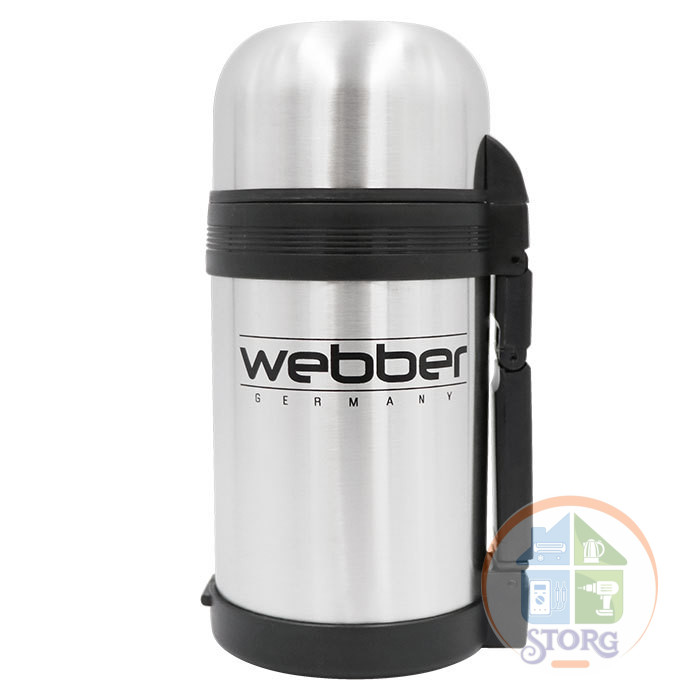 Термос WEВBER SST-1000P (Металлик/Черный; Объем 1л; Корпус/Колба из нерж.стали; Пробка с кнопкой)
