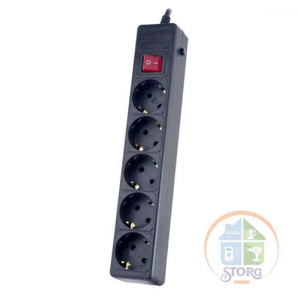 Cетевой фильтр Perfeo "POWER+", 5,0м, 5 розеток, черный (PF-PP-5/5,0-B)