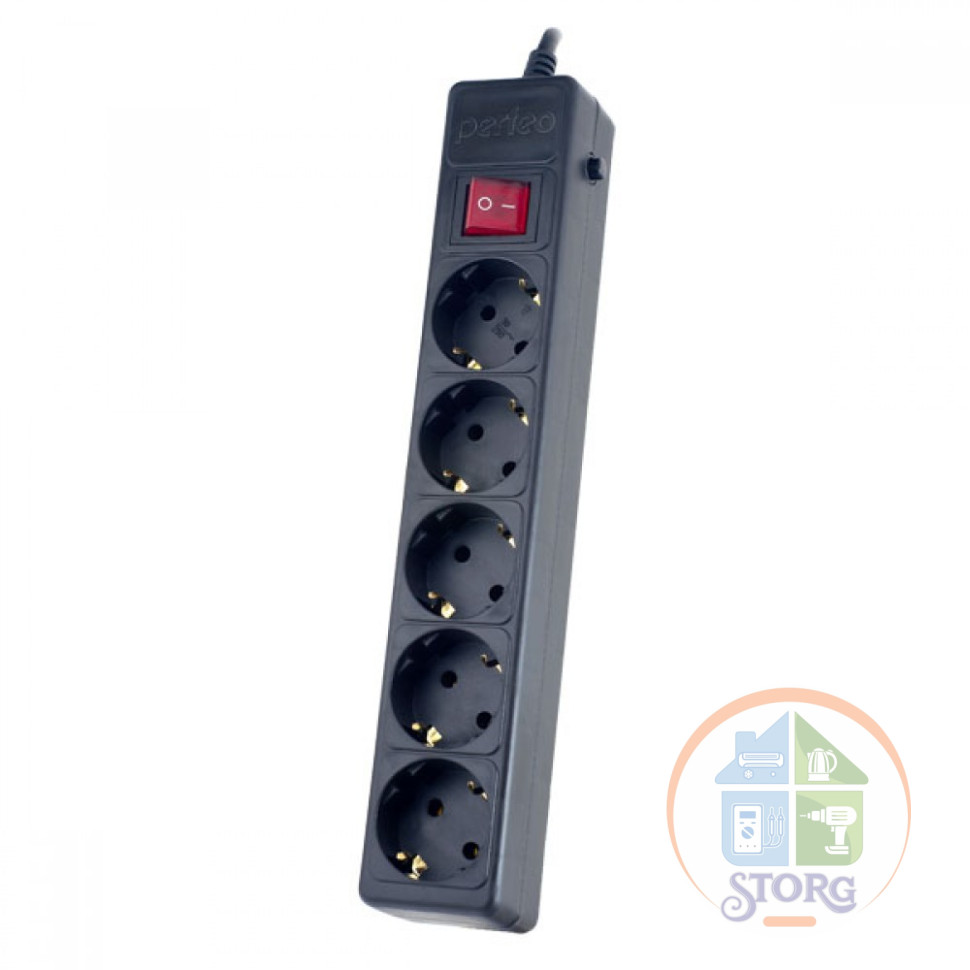 Cетевой фильтр Perfeo "POWER+", 5,0м, 5 розеток, черный (PF-PP-5/5,0-B)