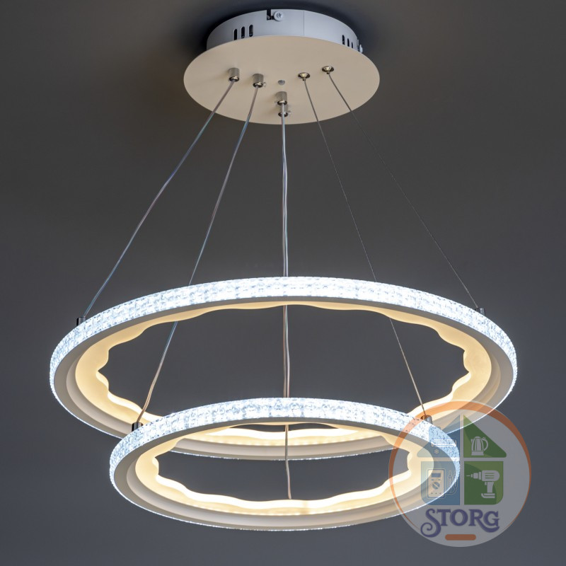 Люстра потолочная LED димм LUCIDO с ДУ, 3 режима, O500х1000, 200Вт, 60м2, белый, 52932 7, Ritter